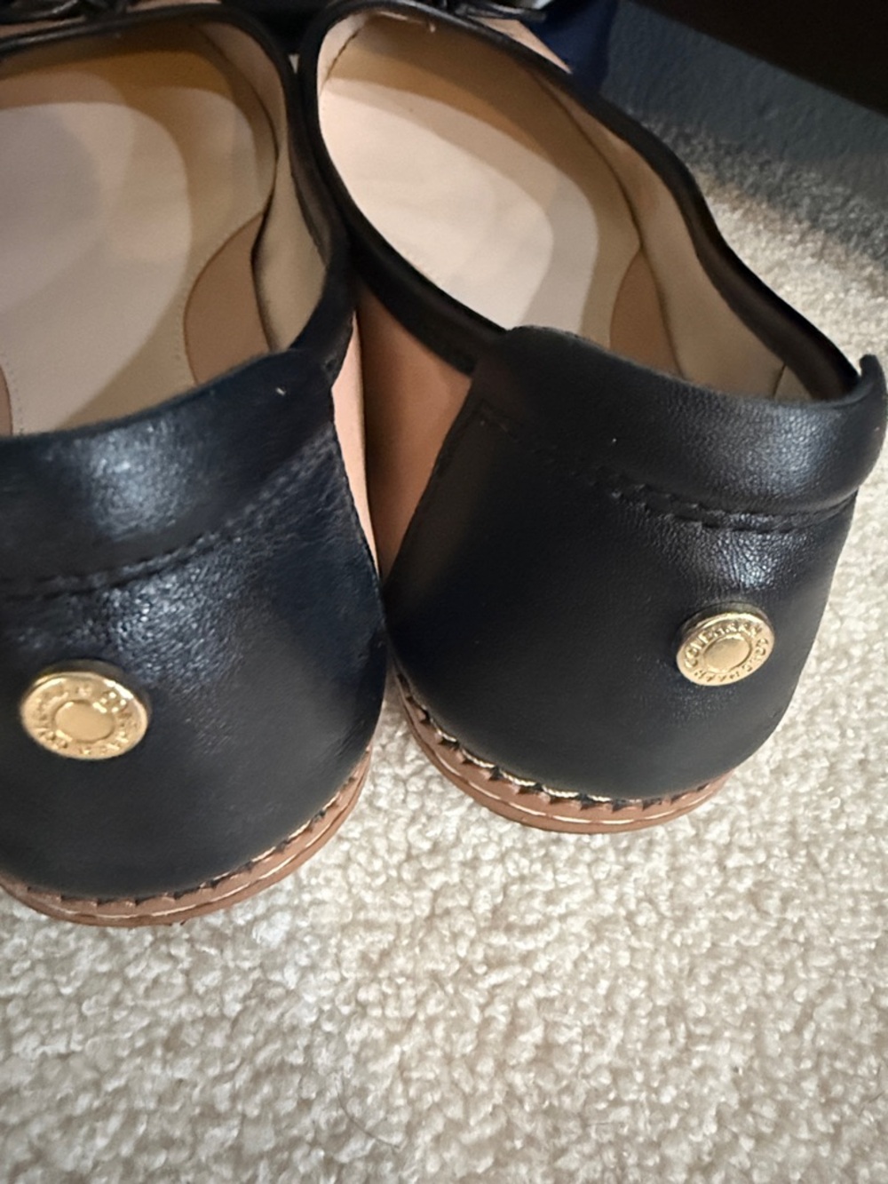 Cole Haan Pink Leather Ballet Flats with Black Trim and Bow - Picture 5 of 9